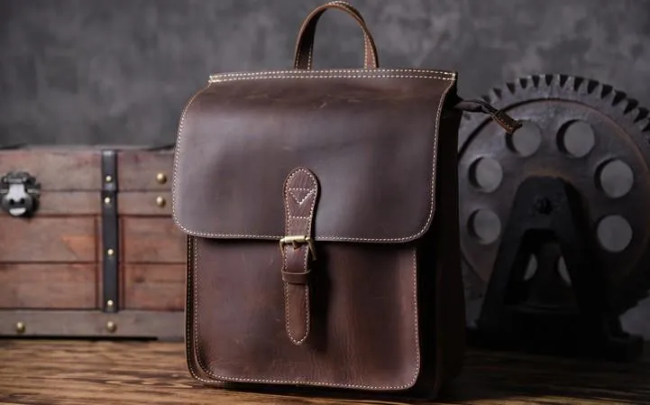 Vintage Brown Leather Mens Backpack Satchel Backpack School Backpack for men