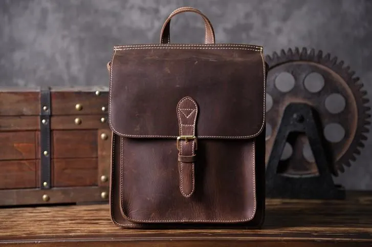 Vintage Brown Leather Mens Backpack Satchel Backpack School Backpack for men