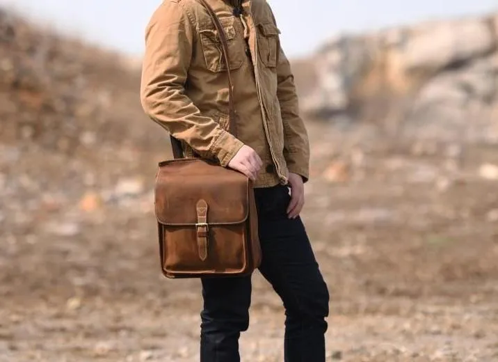 Vintage Brown Leather Mens Backpack Satchel Backpack School Backpack for men