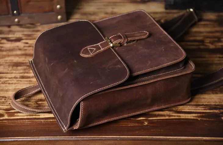 Vintage Brown Leather Mens Backpack Satchel Backpack School Backpack for men