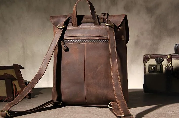 Vintage Brown Leather Mens Travel Backpack Work Backpack for Men