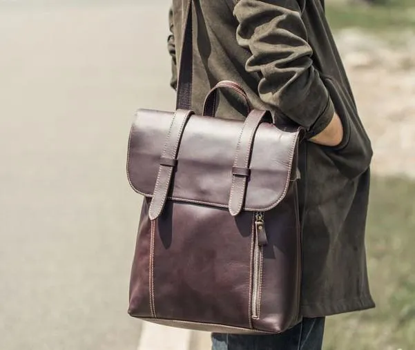 Vintage Brown Leather Mens Travel Backpack Work Backpack for Men