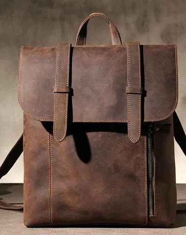 Vintage Brown Leather Mens Travel Backpack Work Backpack for Men