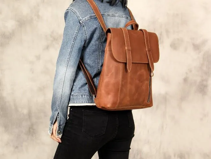 Vintage Brown Leather Mens Travel Backpack Work Backpack for Men