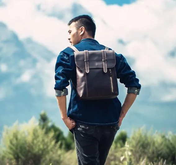 Vintage Brown Leather Mens Travel Backpack Work Backpack for Men