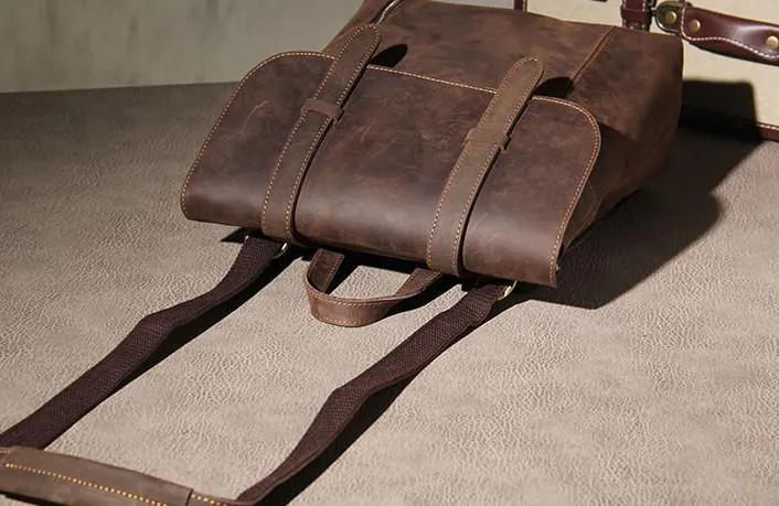 Vintage Brown Leather Mens Travel Backpack Work Backpack for Men