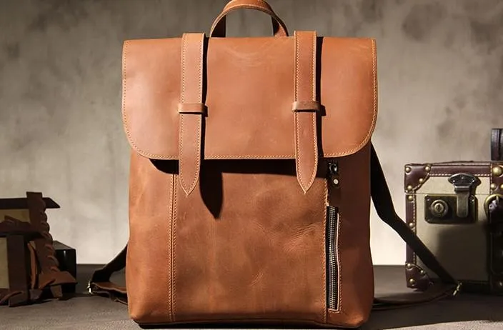 Vintage Brown Leather Mens Travel Backpack Work Backpack for Men