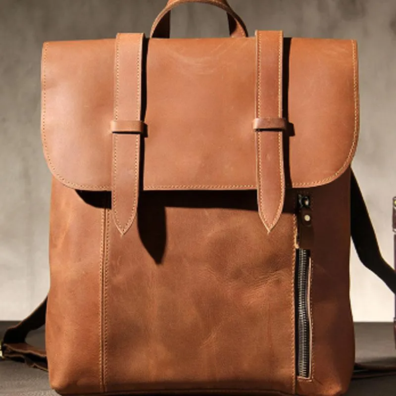 Vintage Brown Leather Mens Travel Backpack Work Backpack for Men