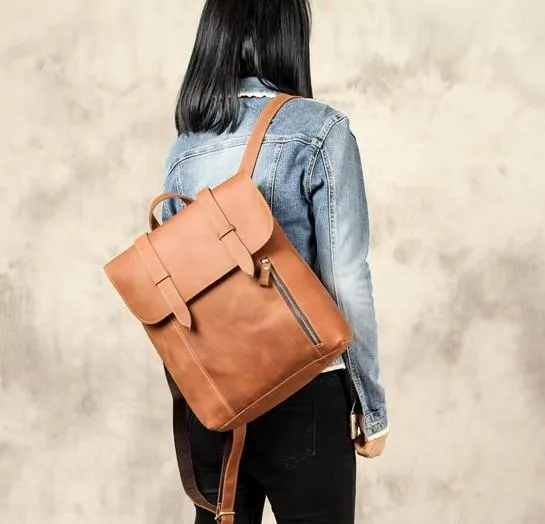 Vintage Brown Leather Mens Travel Backpack Work Backpack for Men