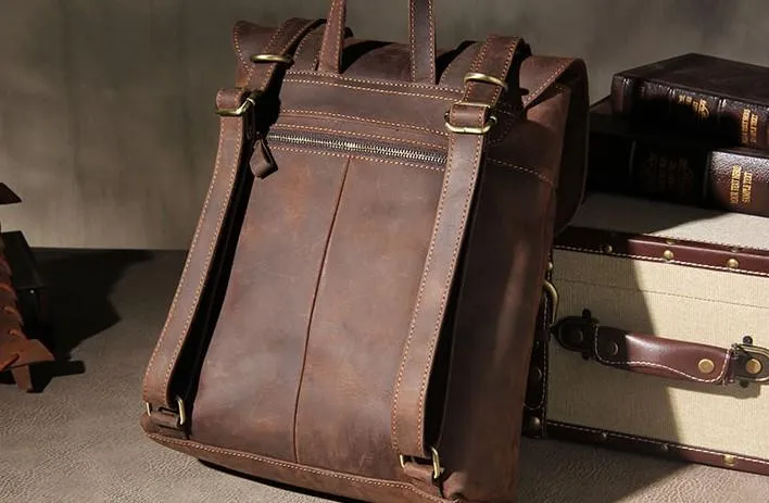 Vintage Brown Leather Mens Travel Backpack Work Backpack for Men