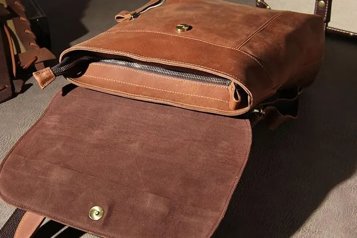 Vintage Brown Leather Mens Travel Backpack Work Backpack for Men