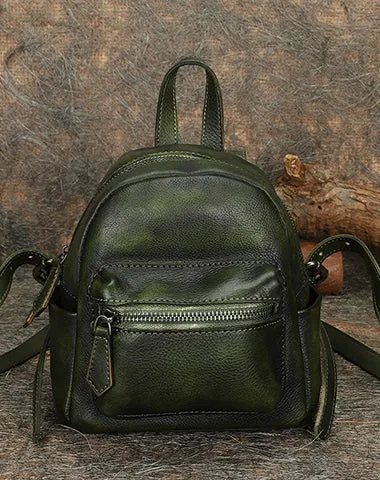 Vintage Brown Small Leather Rucksack Womens Mini Leather Backpack Ladies Backpack Purses