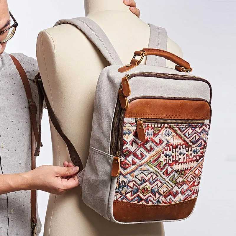 Vintage Canvas Gray Mens Backpack Canvas Travel Bag Canvas School Bag for Men