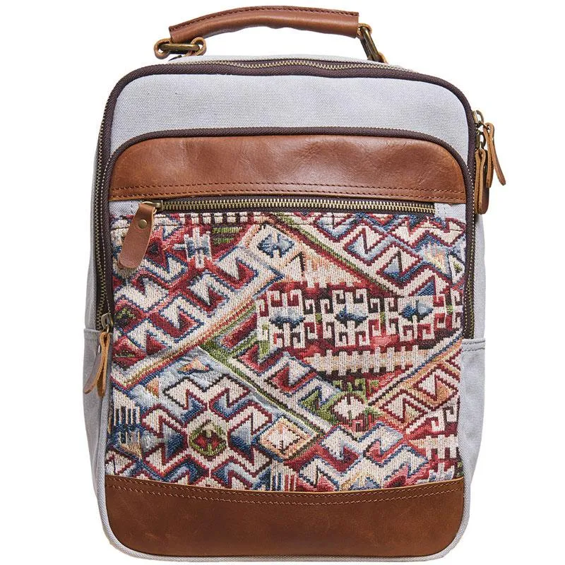 Vintage Canvas Gray Mens Backpack Canvas Travel Bag Canvas School Bag for Men