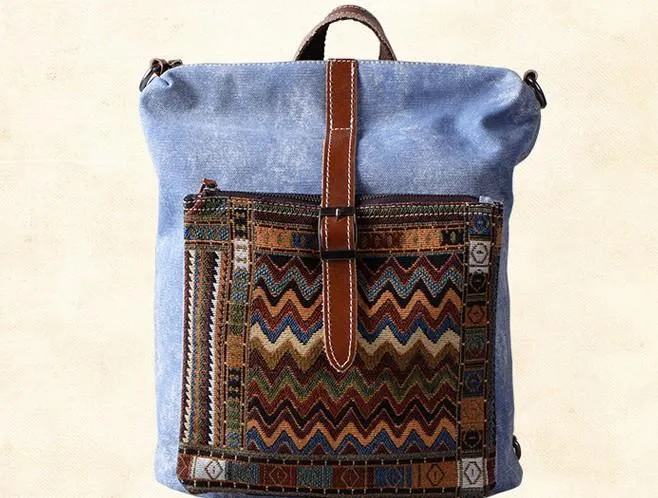Vintage Canvas Leather Travel Bag Mens Backpack Canvas Canvas School Bag for Men
