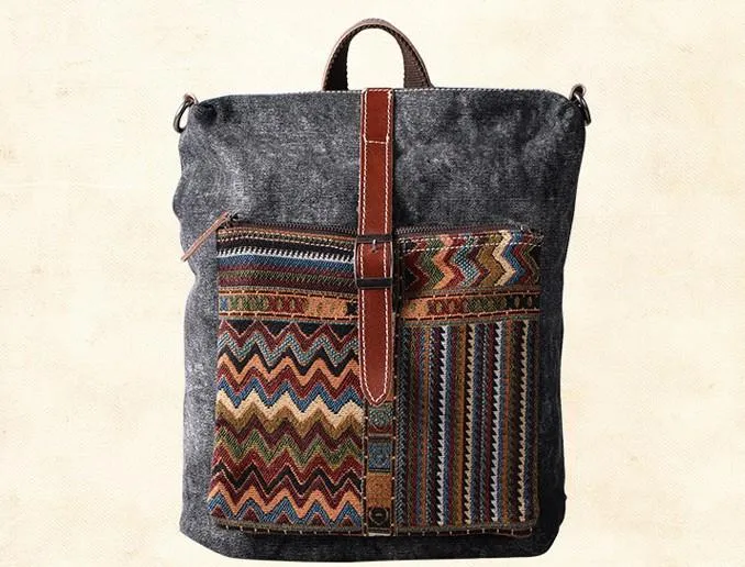 Vintage Canvas Leather Travel Bag Mens Backpack Canvas Canvas School Bag for Men