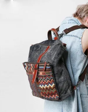 Vintage Canvas Leather Travel Bag Mens Backpack Canvas Canvas School Bag for Men