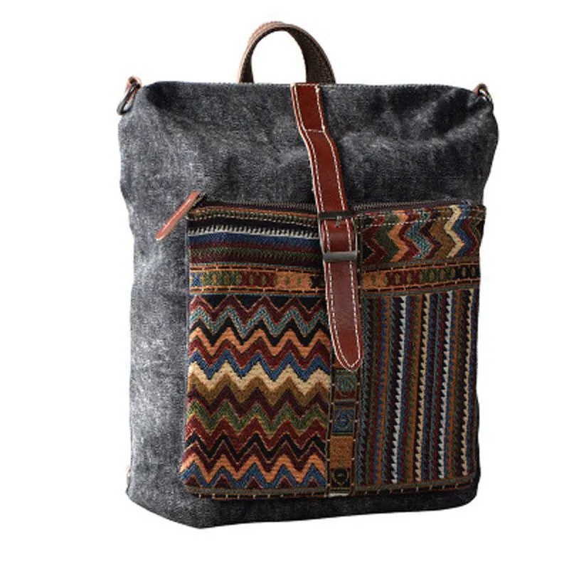 Vintage Canvas Leather Travel Bag Mens Backpack Canvas Canvas School Bag for Men