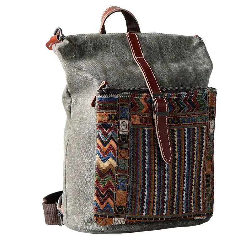 Vintage Canvas Leather Travel Bag Mens Backpack Canvas Canvas School Bag for Men