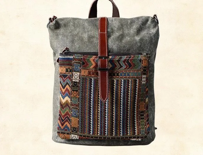 Vintage Canvas Leather Travel Bag Mens Backpack Canvas Canvas School Bag for Men