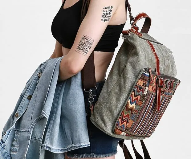 Vintage Canvas Leather Travel Bag Mens Backpack Canvas Canvas School Bag for Men