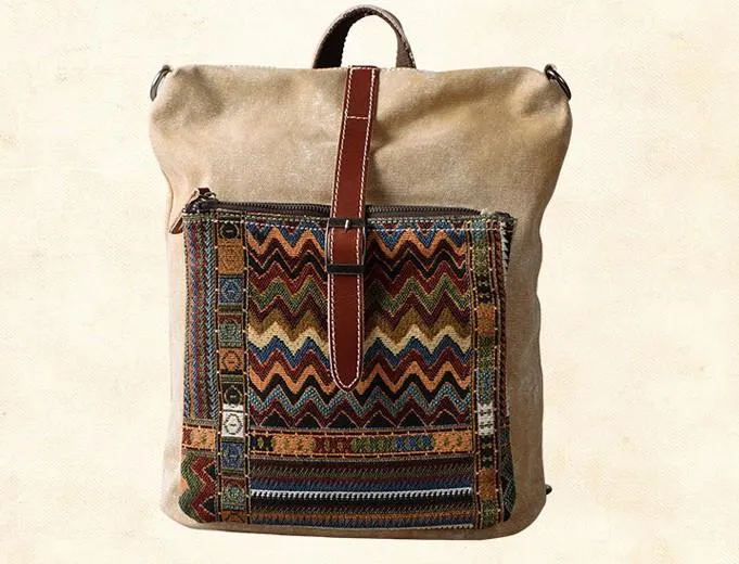 Vintage Canvas Leather Travel Bag Mens Backpack Canvas Canvas School Bag for Men