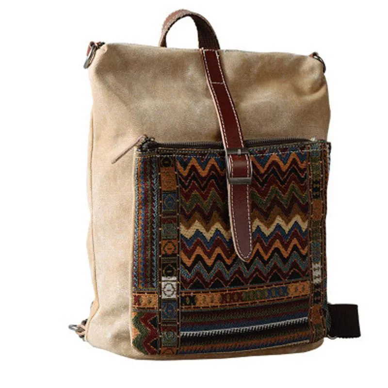Vintage Canvas Leather Travel Bag Mens Backpack Canvas Canvas School Bag for Men