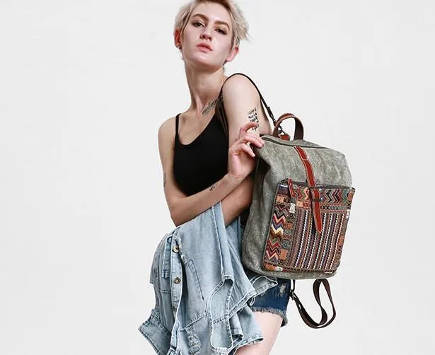 Vintage Canvas Leather Travel Bag Mens Backpack Canvas Canvas School Bag for Men