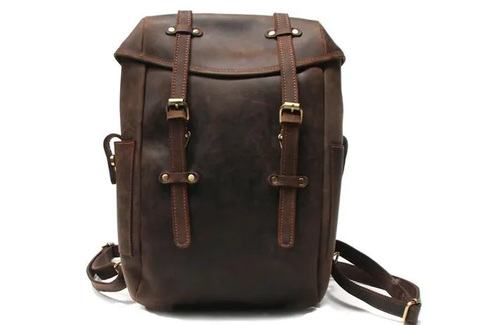 Vintage Coffee Leather Mens Backpack Travel Backpacks Laptop Backpack for men