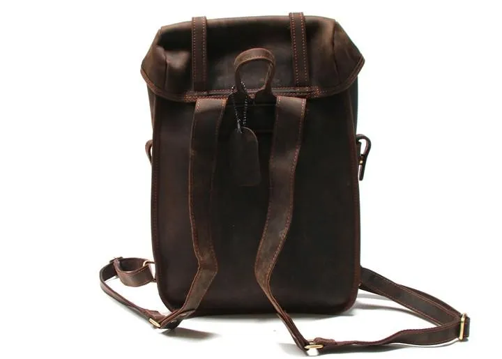 Vintage Coffee Leather Mens Backpack Travel Backpacks Laptop Backpack for men
