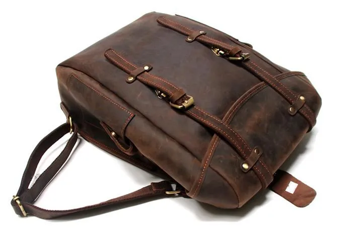 Vintage Coffee Leather Mens Backpack Travel Backpacks Laptop Backpack for men