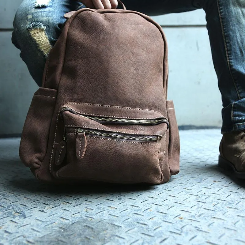 Vintage Coffee Leather Mens Backpacks Travel Backpacks Laptop Backpack for men