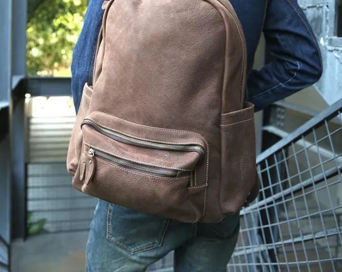 Vintage Coffee Leather Mens Backpacks Travel Backpacks Laptop Backpack for men