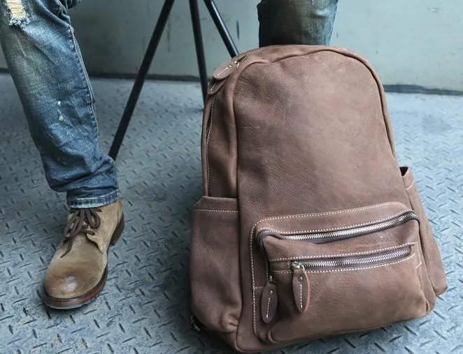 Vintage Coffee Leather Mens Backpacks Travel Backpacks Laptop Backpack for men
