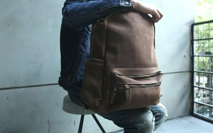 Vintage Coffee Leather Mens Backpacks Travel Backpacks Laptop Backpack for men