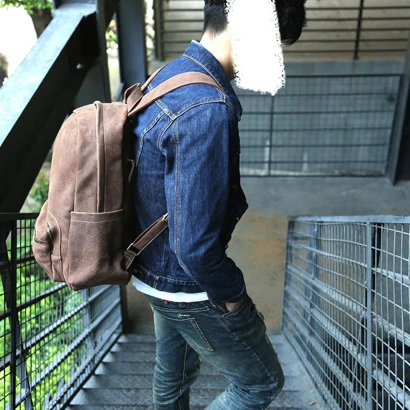 Vintage Coffee Leather Mens Backpacks Travel Backpacks Laptop Backpack for men