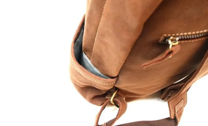 Vintage Coffee Leather Mens Backpacks Travel Backpacks Laptop Backpack for men