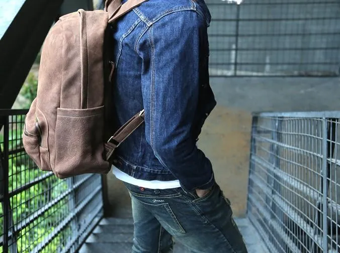 Vintage Coffee Leather Mens Backpacks Travel Backpacks Laptop Backpack for men