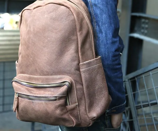 Vintage Coffee Leather Mens Backpacks Travel Backpacks Laptop Backpack for men