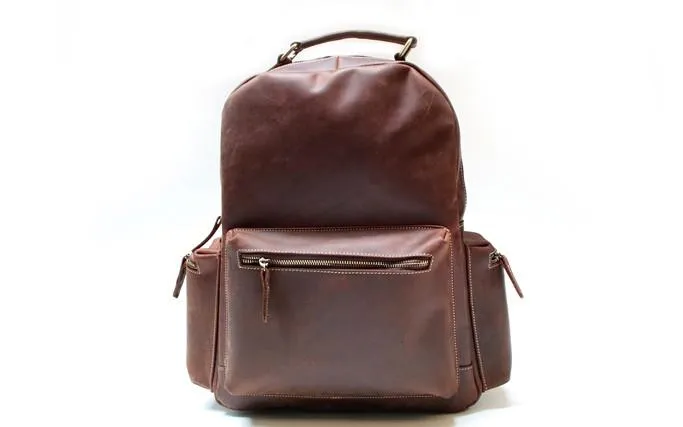Vintage Coffee Mens Leather Backpack Travel Backpacks Laptop Backpack for men