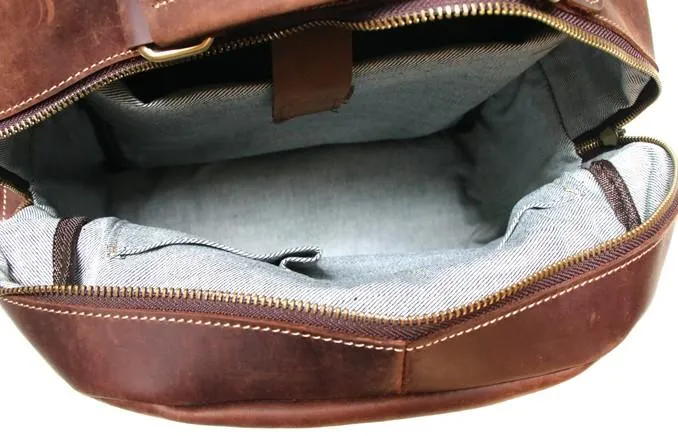 Vintage Coffee Mens Leather Backpack Travel Backpacks Laptop Backpack for men