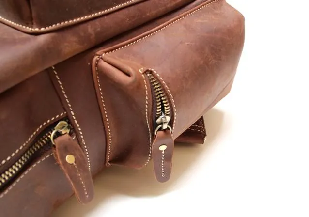Vintage Coffee Mens Leather Backpack Travel Backpacks Laptop Backpack for men
