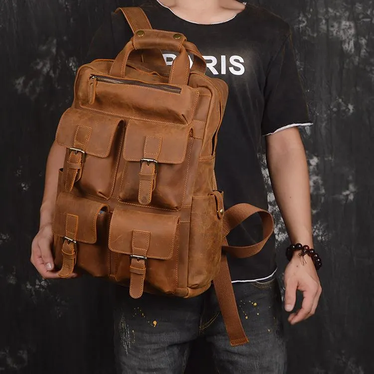Vintage Cool Leather Men's 15inch Laptop Backpack Travel Backpack School Backpack For Men