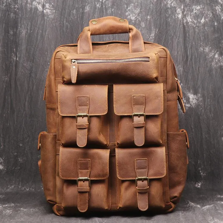 Vintage Cool Leather Men's 15inch Laptop Backpack Travel Backpack School Backpack For Men