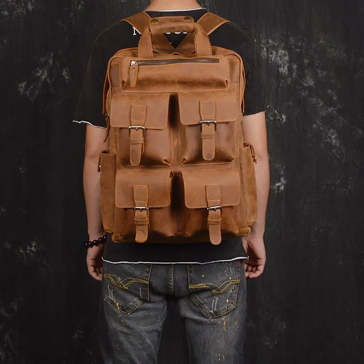 Vintage Cool Leather Men's 15inch Laptop Backpack Travel Backpack School Backpack For Men