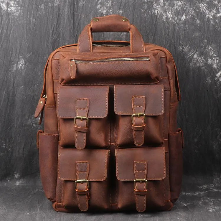 Vintage Cool Leather Men's 15inch Laptop Backpack Travel Backpack School Backpack For Men