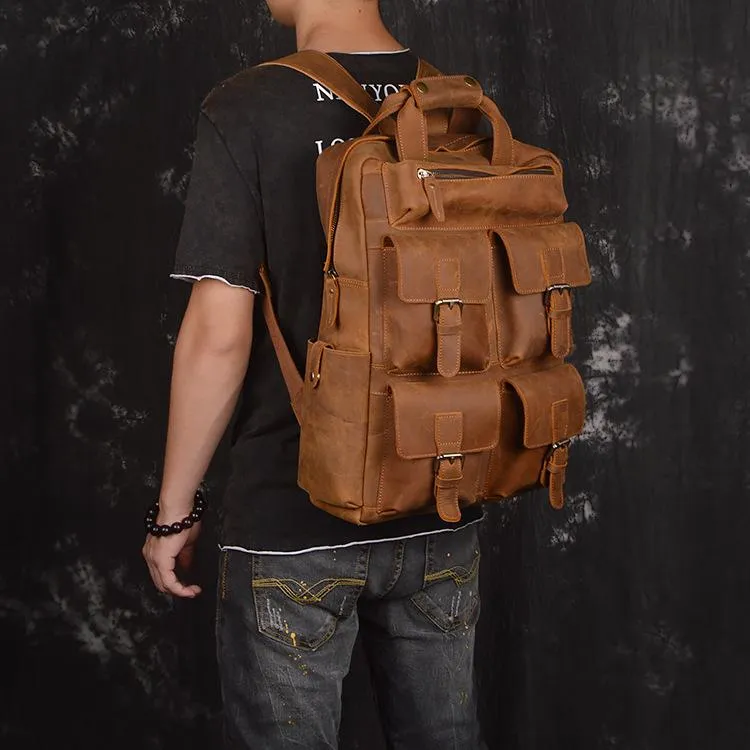 Vintage Cool Leather Men's 15inch Laptop Backpack Travel Backpack School Backpack For Men