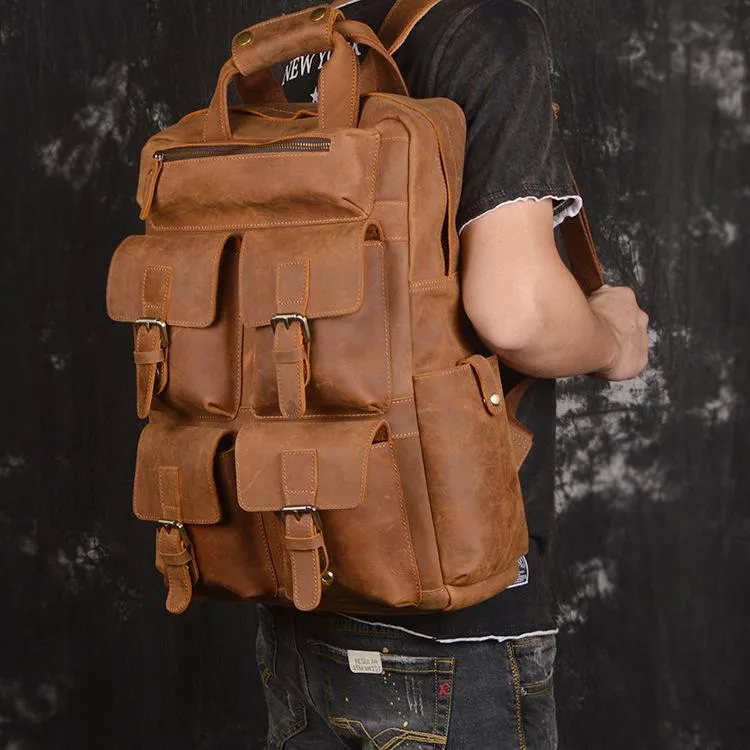 Vintage Cool Leather Men's 15inch Laptop Backpack Travel Backpack School Backpack For Men
