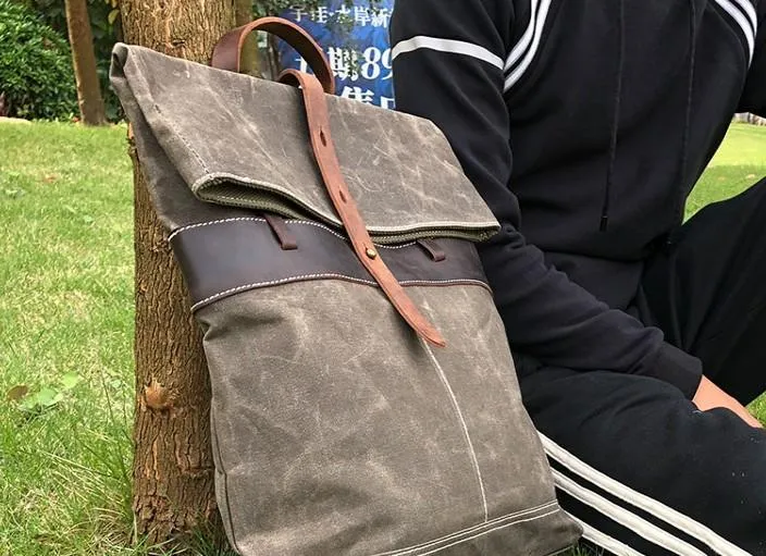 Vintage Cool Mens Waxed Canvas Backpack Canvas Backpack for Men