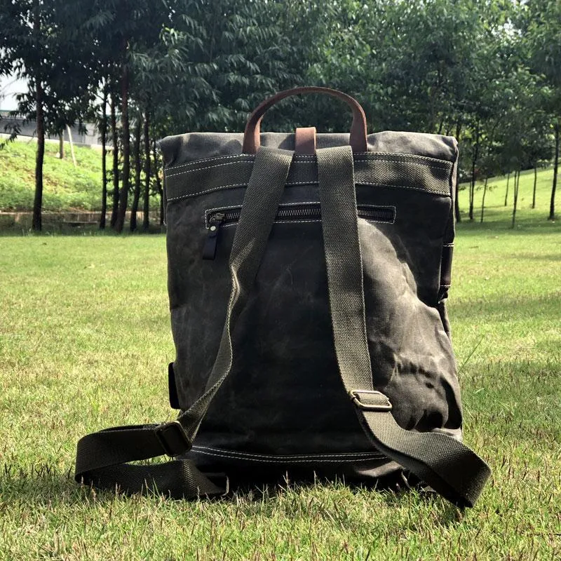 Vintage Cool Mens Waxed Canvas Backpack Canvas Backpack for Men